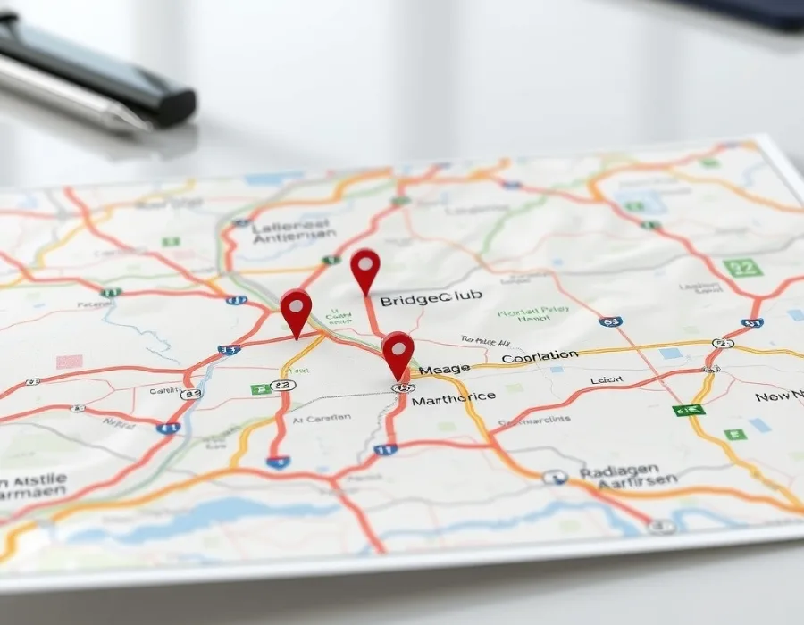 Map showing location of In Tempo Bridge Club